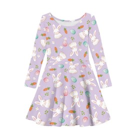 OZELANSAY Cute Bunny Print Tunic Dress Girls Long Sleeve Crew Neck Casual Cartoon Easter Day Graphic Clothes Trendy Thin Spring Outfits for Kids 5-6 Comfy Twirly Swing Dresses,Purple