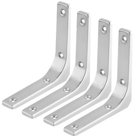 ZiYuya 4PCS Shelf Bracket, Right Angle Corner Brackets Heavy Duty Shelf Support L Bracket for Shelf, Wall Corner Hanging Brace Angle Shelving Shelf Brackets (Silver, 3 Inch)
