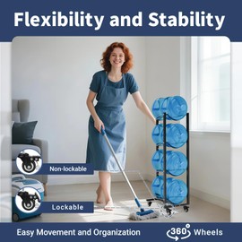 XXSJ 5 Gallon Water Bottle Holder: 4 Tier 5gal Water Jug Storage Rack with 4 Wheels for Home Kitchen Garage - Space Saving & Black