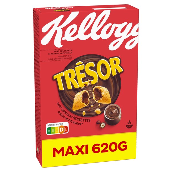 Kellogg's Tresor Choco Nut Flavour (1 x 620g) - Crispy Breakfast Cereals with Melting Chocolate Cream Filling with Chocolate Hazelnut Flavour - Safe Crazy Tasty