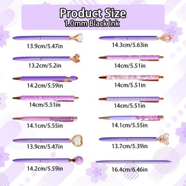 XingyLi 28Pcs Purple Pen Crystal Diamond Ballpoint Pens Set, 14 Retractable Bling Glitter Metal Crown Ball Point Pens with 14 Black Ink Refills, Liquid Sand Pretty Pens, Creative Fancy Gifts