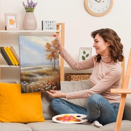 AEHIE Vintage Fall Landscape Wall Art Decor, Rustic Autumn Wildflower Landscape Framed Canvas Wall Art, Country Moody Fall Decorations for Home Bedroom Living Room Farmhouse，11x14