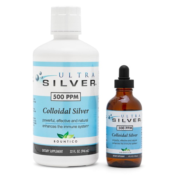 Ultra Silver® Colloidal Silver | 500 PPM, 32 Oz (946mL) | Mineral Supplement | True Colloidal Silver - 4 oz Dropper Bottle (Empty) Included for Dispensing!