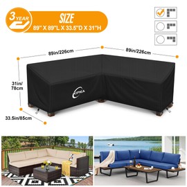 Kipiea Patio V-Shaped Sectional Sofa Cover, 420D Heavy-Duty Oxford Fabric Outdoor Sectional Cover with 6 Windproof Buckles, Anti UV and No Tears, No Fading (89" x 89"L x 33.5"D x 31"H)Black