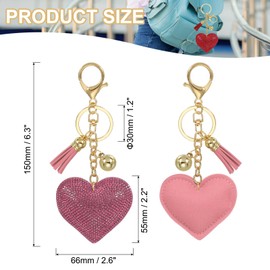 PATIKIL Rhinestone Keychain, Heart Shape Keychain Bling Keychain Accessories for Women, Cute Crystal Tassel Key Chain Purse Charm for Keys Handbags, Pink