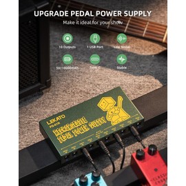 LEKATO Built-in 10000mAh Rechargeable Battery Guitar Pedal Power Supply, 10 Isolated DC Outputs, 9V 300mA, 100mA Effect Pedal Boards Power Supply, 5V/1A USB Port, Short Circuit Protection, PS-01R