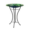 Panacea 82905 16 in. Peacock Glass Bird Bath with Stand,