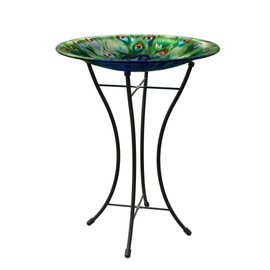 Panacea 82905 16 in. Peacock Glass Bird Bath with Stand, Brown/A (086194)
