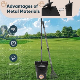 Ulugt Dog Pooper Scooper,40" Long Handle Swivel Bin and Rake,20 Waste Bags - Heavy Duty Portable Metal Poop Scooper for Large,Medium and Small Dogs