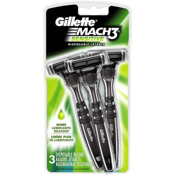 Gillette Mens Mach 3 Sensitive Disposable Razors 3 Count (3 Pack)
