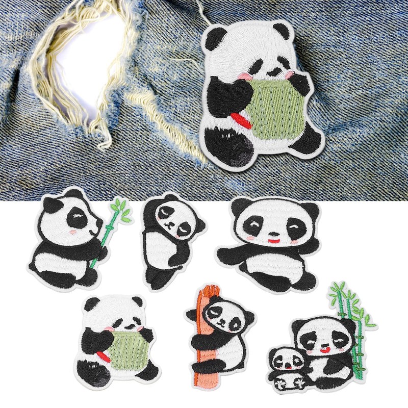 GLOGLOW Panda Embroidery Patch 6 Panda Iron on Patches for