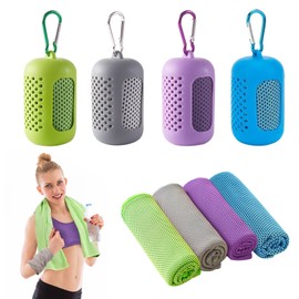 Hiuyavy Cooling Towels, 4 PCS Fast Drying Towels, 90x30cm Soft Breathable Cool Towel Microfibre Sweat Towel for Work Out Sports Travel(Gray/Purple/Blue/Green)
