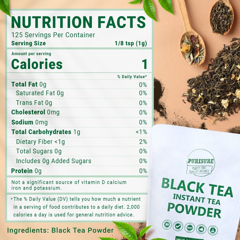 Purisure Instant Black Tea Powder, 125g, 100% Pure Unsweetened Black
