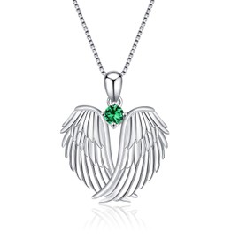 Vonala-Store Sterling Silver Angel Wings Pendant, Guardian Angel Pendant with Cubic Zirconia, Jewellery for Women and Girls, Silver
