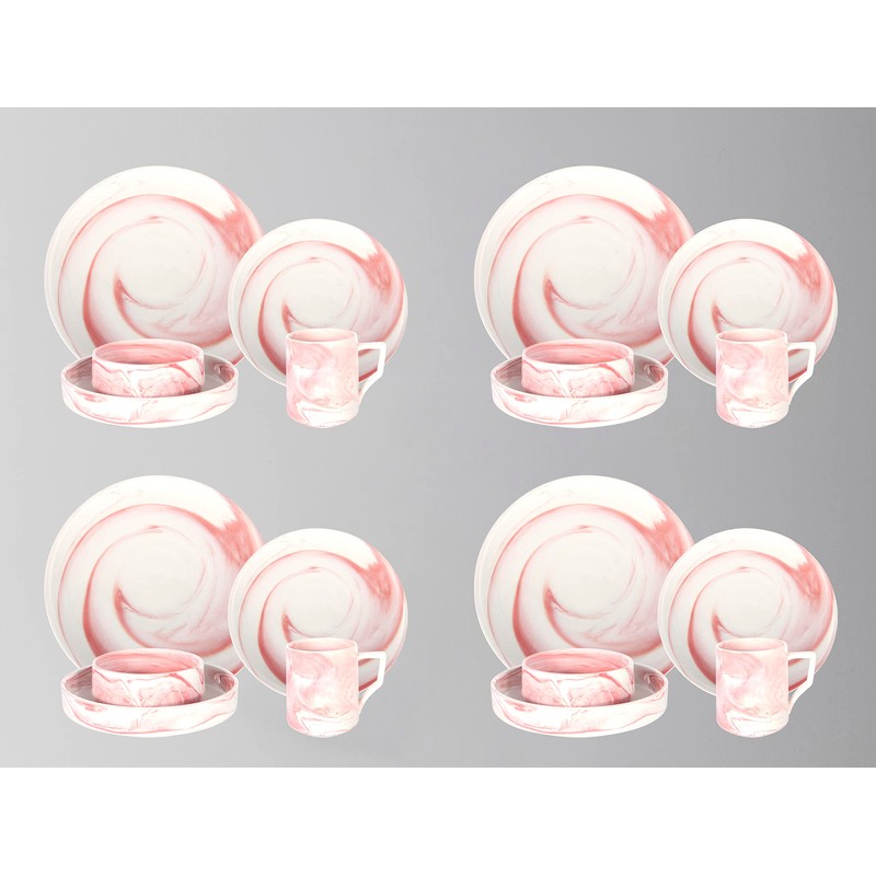 HomeVss, Fine China Artisan Marbled 20pc Dinner Set, Pink