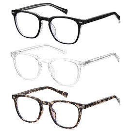 EYECEDAR 3-Pack Reading Glasses for Women Blue Light Blocking Square Style Frame Metal Spring Hinges with Three Fine Pouch Eyeglasses Readers 1.50