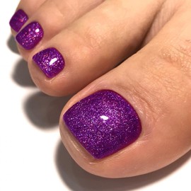 Kxamelie Uñas Postizas De Color Morado Brillante Para Mujer, Uñas Postizas De Acrílico Cuadradas Cortas Y Brillantes, Uñas De Los Pies Reutilizables De Color Morado Baya Purpurina Púrpura 0,04 Onzas