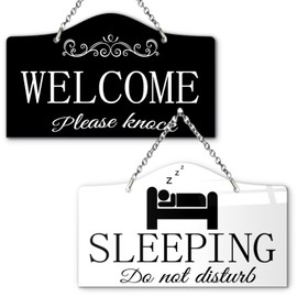 9"x5.35" Sleeping Do Not Disturb Door Knobs Hanger or Welcome Knock Hanging Sign Double Sided Signage Handmade Acrylic Plaque for Room Privacy Status