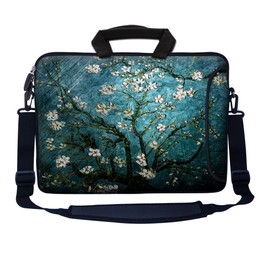 14 Inch Neoprene Laptop Bag – Water Resistant, Adjustable Shoulder Strap, Extra Side Pocket, Fits 14 to 14.4 Inch Laptops - Almond Blossoming
