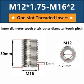 Pack of 10 Reducing Nuts with Threaded Insert, M12 x 1.75 Female Thread and M16 x 2 30 mm Male Thread Stainless Steel Repair Insert Nut Conversion Kit