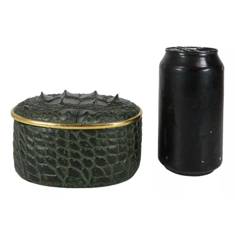 Ebros Gift Faux Crocodile Pattern Textured Green Print Gold Oval