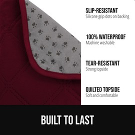 GORILLA GRIP Waterproof Couch Cover for Dogs, Gripped Slip Resistant Backing, Leak Proof Washable Dog Blanket Covers Sofa, Bed, Sectional, Crate, Car, RV Seats, Pet Puppy Essentials, 50x40 Burgandy