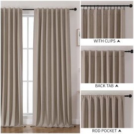 Joydeco Blackout Curtains for Bedroom 84 inches Long，Back Tab/Rod Pocket 100% Blackout Living Room Drapes, Textured Thermal Insulated Blackout Curtains 2 Panels Set,52" W x 84" L,Beige