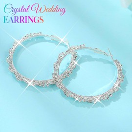 Atigy Silberne Braut Ohrringe funkelnde Strass Creolen großer Kreis Hochzeits Ohrringe Schmuck für Frauen (Silber)