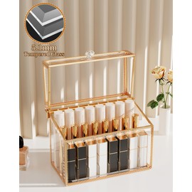 Youdepot Lipstick Organizer Holder - 24 Spaces, Tempered Glass Lip Gloss and Perfume Organizer,Vanity Lipstick Holder and Organizer.