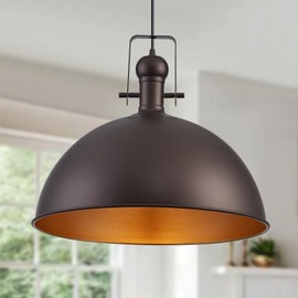 ALAISLYC 18 Inch Oil Rubbed Bronze Farmhouse Pendant Lights Large Pendant Lights for Kitchen Island Industrial Adjustable Height Vintage Big Dome Hanging Light Fixtures for Barn, Dining Room