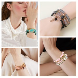 Women's Crystal Beads Bracelet Boho Stones Bracelet Women's Multilayer Stones Bracelet Boho Bead Bracelet Women's Stretch Stackable Bohemian Bracelets Boho Bead Bracelet Set, Synthetic crystal and