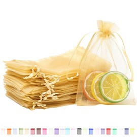 100pk Golden Organza Gift Bags,10x15cm Small Organza Favor Bags,Wedding Jewelry Pouches with Drawstring,Mesh Candy Favour Bag Party Sweet Bags for Birthday,Wedding,Christmas,Gift Wrapping