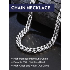 Bandmax Curb Chain Men's Women's Chain 9 mm Wide Stainless Steel Necklace for Boys Girls Cuban Chain Gold/Black Chain Jewellery Accessory Chain Length 45 cm to 76 cm Selectable, Stainless Steel