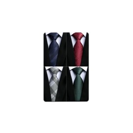 Enlision Business Necktie, Set of 4, , for Men, Formal, Easy Care, Thickness, Gift, with Pocket Square, Washable, Check/Stripe/Dot, Width 3.3 inches (8.5 cm), Total Length 59.1 inches (150 cm), Set 06