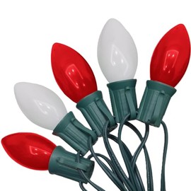 C9 Red Christmas Lights - Retro Outdoor Christmas Lights for House and Roofline - 25 Ft Vintage Christmas String Lights - 25 Red and White Bulbs with Green Wire - UL Listed - Indoor and Outdoor Use