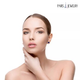 Paris Jewelry 14k Yellow Gold Plated 2 Ct Round Created Blue CZ Stud Earrings