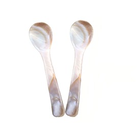 Pearl MOP Handmade Caviar Spoon W Round Handle for Caviar Egg Serving, 4.72 Inches/12 cm, Coffee Colour, Pack of 2