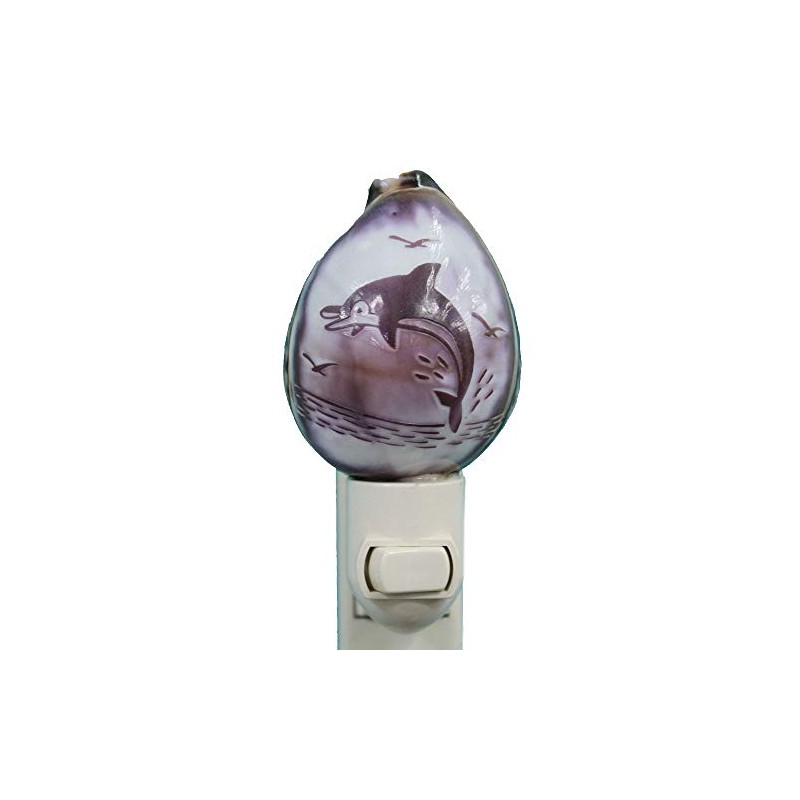 California Seashell Company Carved Dolphin Cowrie Shell Night Light