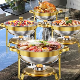 Allucky Chafing Dish Buffet Set: 5QT Round Stainless Steel Chafer for Catering, Round Golden Chafing Dish Buffet Set with Lids Buffet Warmers Sets for Catering, Parties and Weddings