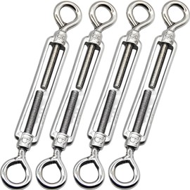 fogman Turnbuckle Stainless Steel Wire Hook Fixing Hardware Wire Rope Set of 4 (M5, 2 Head Loops)