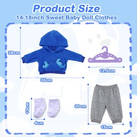 4 Pcs Sweet Doll Clothes for 14-18 Inch Baby Dolls, 35-45cm Baby Doll Outfits Blue Puppy Hoodie Pants Socks Hanger, 43cm Cute Doll Clothes Outfits Accessories Gifts for Children