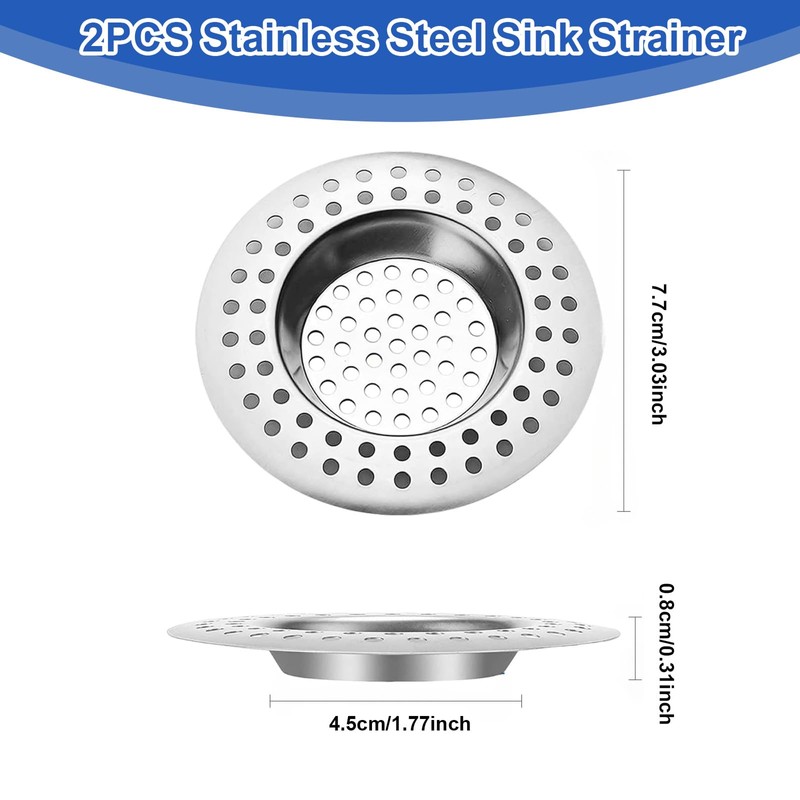 Stainless Steel Sink Strainer 2 Pack - 7.7cm Heavy Duty