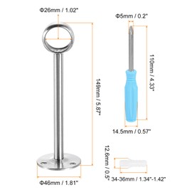 sourcing map 4pcs Stainless Steel Closet Rod Holder Set Open Heightened 1.02" Dia Shower Rod Flange Socket Wardrobe Bracket with Screwdriver and Expansion Tube for Closet Shelf Wardrobe Curtain