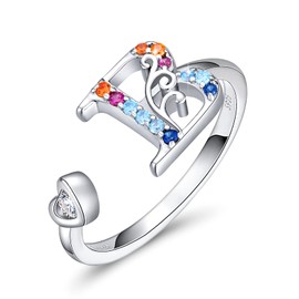 FOREVER QUEEN Letter Rings 925 Sterling Silver Alphabet Rings from A to Z Adjustable Open Initial Stackable Rings for Women, Sterling Silver