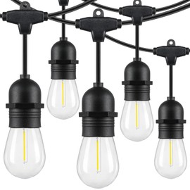 Lakumu 48FT LED Outdoor String Lights for Patio with Waterproof Shatterproof E12 S14 Edison Bulbs 5000K Daylight White Dimmable Linkable Hanging Light Strings for Deck Pergola Bistro Cafe Balcony Bar