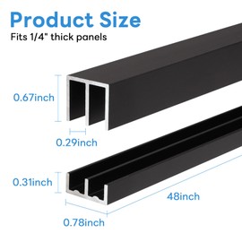 Heneymo Metal Sliding Door Track Set for 1/4" Thick Panels Glass Cabinet Door Window Sliding Track, Size 48 x 0.79 inches (Black)