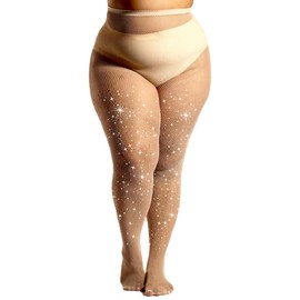 MERYLURE Indestructible Strong Plus Size Rhinestone Fishnet Stockings for Women, Rip Resistant High Waist Sparkly Tights