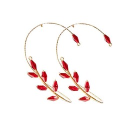1 Pair Vintage Ear Cuff Earrings Ear Wrap Crawler Hook Earrings Wire Wrapping Beaded for Women (Red Crystal)
