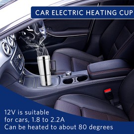 HERCHR Electric Tea Kettle, 300ml Car Electric Kettle 12V Stainless Steel Electric In-car Travel Heating Cup Car Water Heater Travel Portable Heating Cup with Lid for Most Car Cup Holders, 6.5X19.5cm