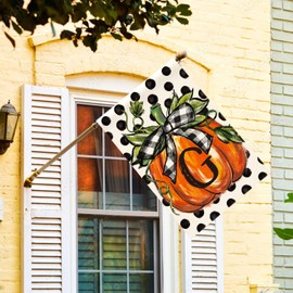 AVOIN colorlife Fall Monogram Letter G House Flag Polka Dot Pumpkin 28x40 Inch Double Sided Outside, Small Burlap Family Last Name Initial Yard Decoration